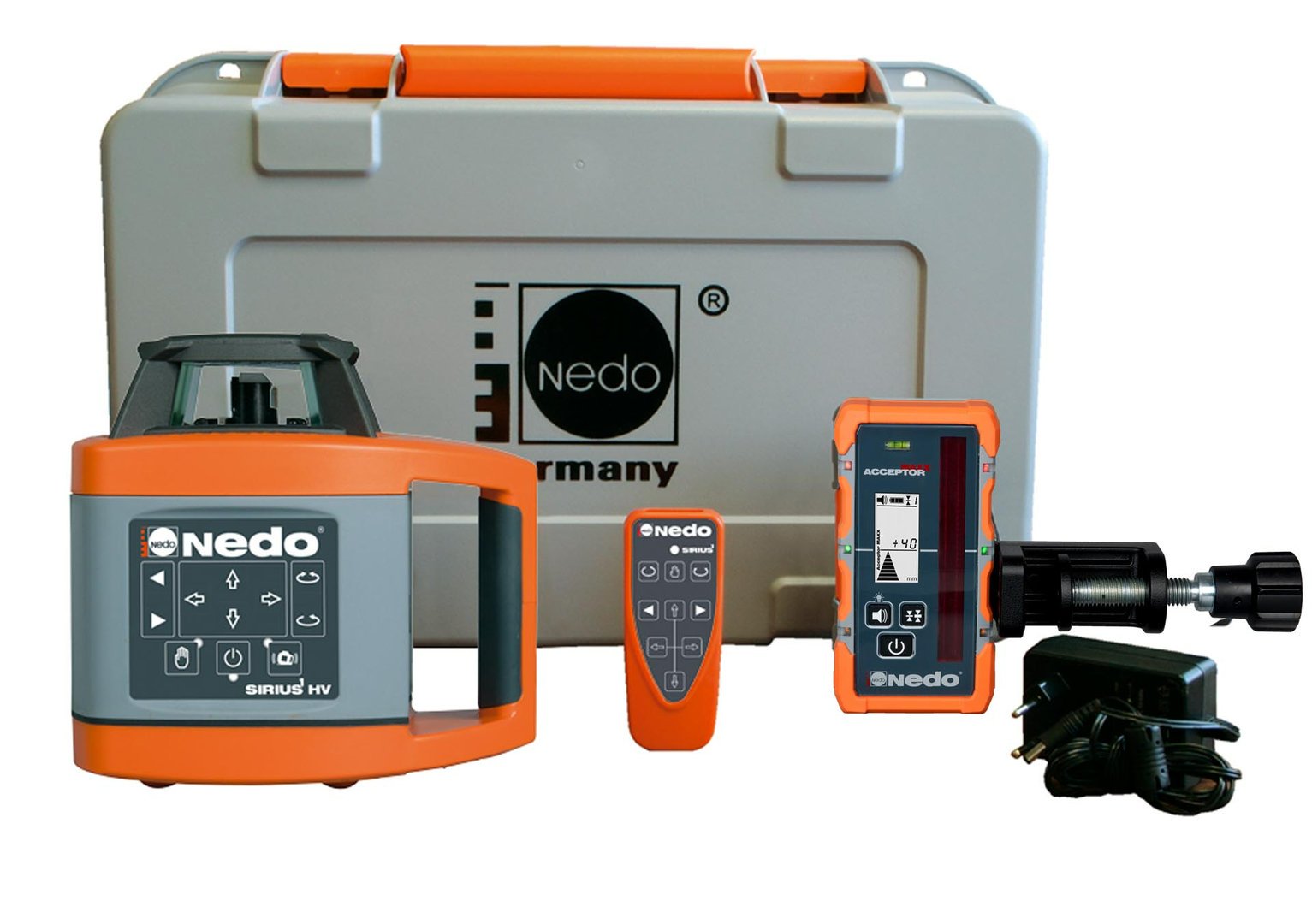 Sirius_1_HV_Acceptor_MAXX.jpg NEDO SIRIUS 1 HV (MAXX) im Set mit Kurbelstativ und Flexilatte – Rotationslaser horizontal vertikal - Bild 1